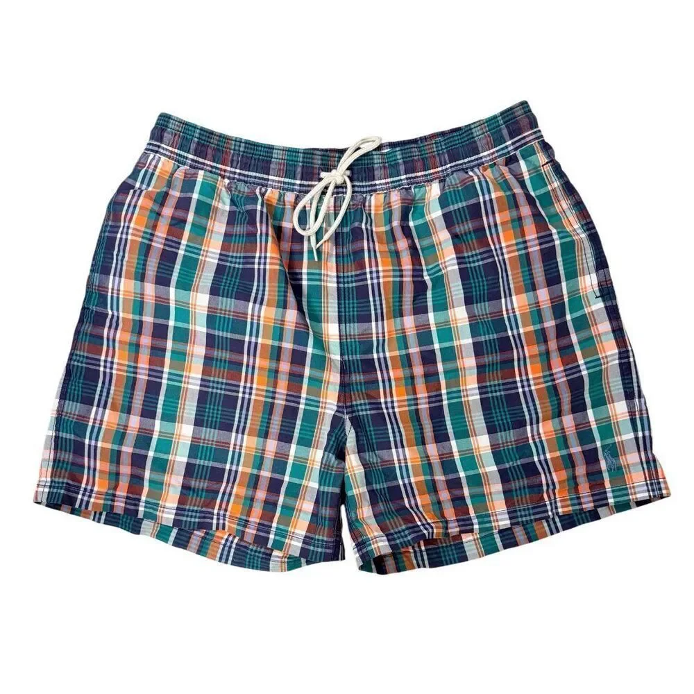 Polo Ralph Lauren Plaid XL Swim Trunks Mesh Lined Drawstring Resort Vacation